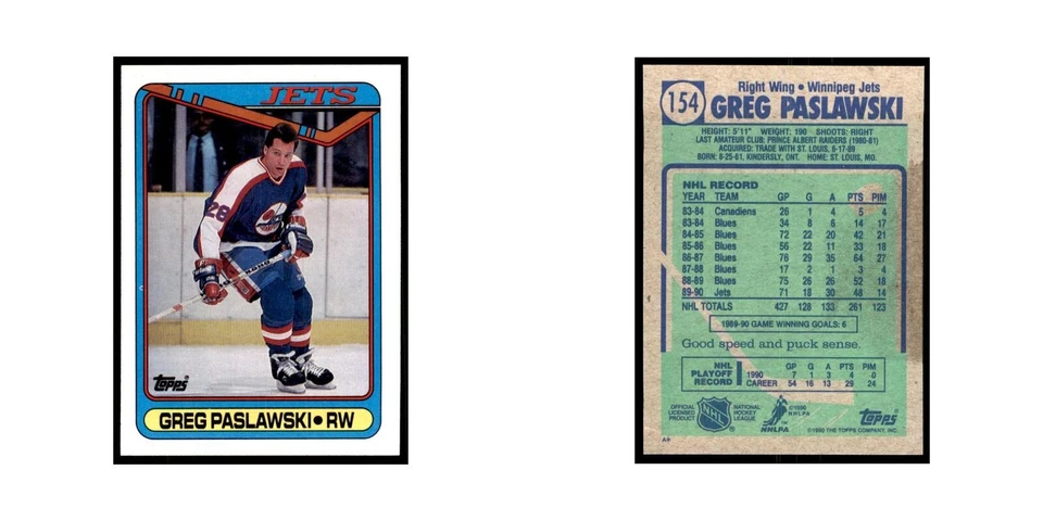 1990 Topps Greg Paslawski Hockey Cards #154 - Image 3 of 3