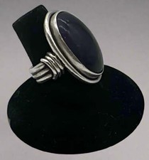 Sterling Silver Amethyst Ring   Size 6 Oval Cabochon with Wrapped Band Detail