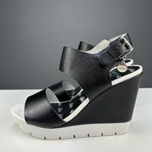 2015 JUICY COUTURE Irish Black Platform Wedges Heels Sandals Shoes Womens 8 - Picture 2 of 8