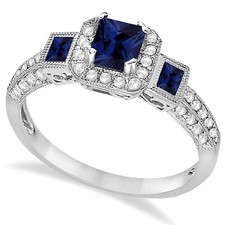 Women's 1.50 CT Blue Sapphire White Cubic Zirconia Engagement Ring In 925 SS