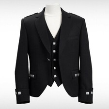 Argyle kilt Jacket  Waistcoat/Vest Scottish Argyle Jacket Black Blazer Wool