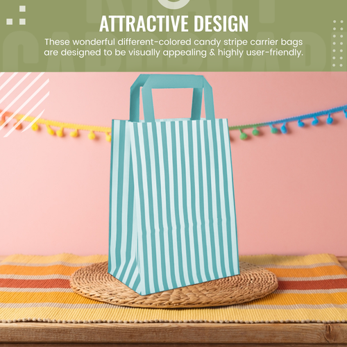 Candy Stripe Paper Bags Flat Handle SOS Bags Birthday Party Christmas Gift Bags - Picture 22 of 29
