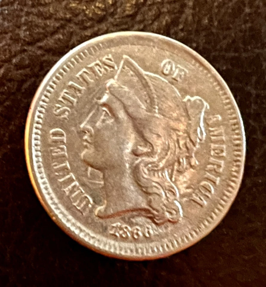 1866 3c Nickel Rev Die Clash Cud Error Civil War Era, MS AU+++ - Image 3 of 4