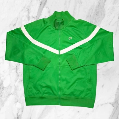Nike Vintage Âge 00 Sweat-Shirt Fermeture Éclair Homme Vert Poches Veste - Photo 1/4