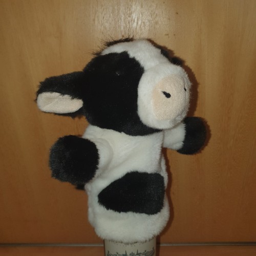 Vintage Hand Glove Puppet HAMLEYS BLACK & WHITE COW Furry Plush Animals Muppets
