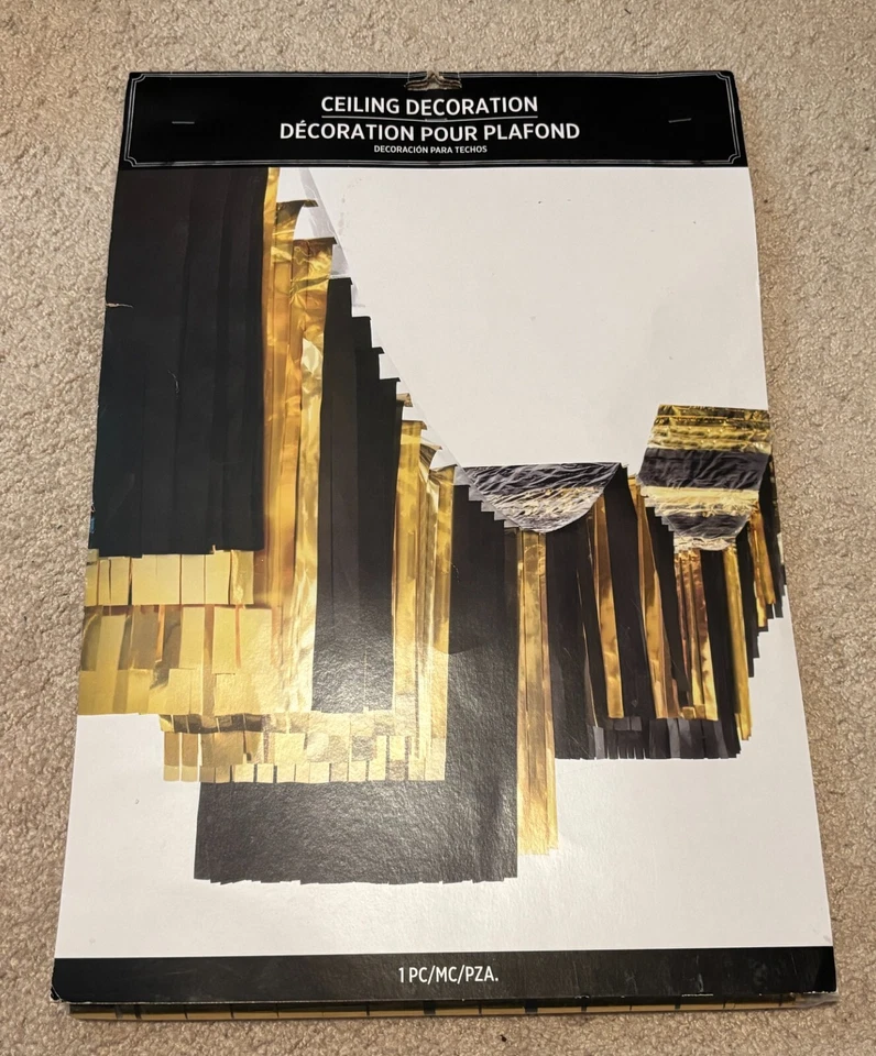 $72 Black + Gold Fringe Ceiling Drape Decor Grad Birthday New Year's Eve Party - Image 3 of 4