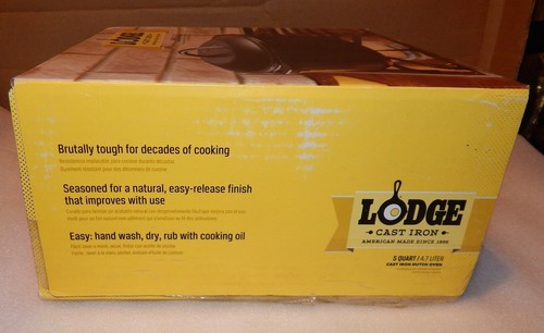 Lodge Pre-Seasoned 5 Quart Cast Iron Dutch Oven Loop Handles Cast Cover NIB 289E - Picture 3 of 6