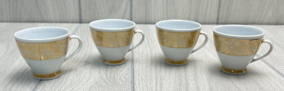 Footed Mini Tea Cups Peach Lusterware Floral - Made In China - Set of 4