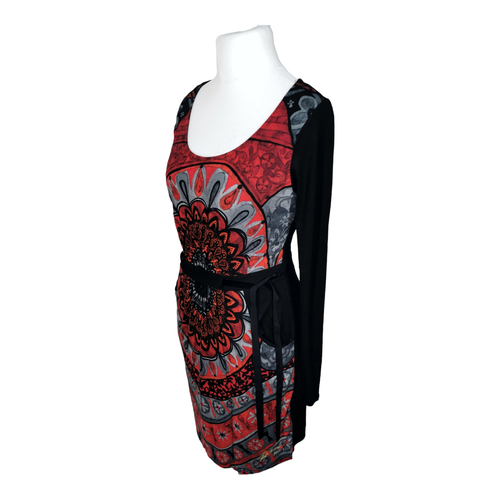 New DESIGUAL Cotton Skater Dress Size 10 Pockets Black Red Stretch Jersey BNWOT - Picture 4 of 18