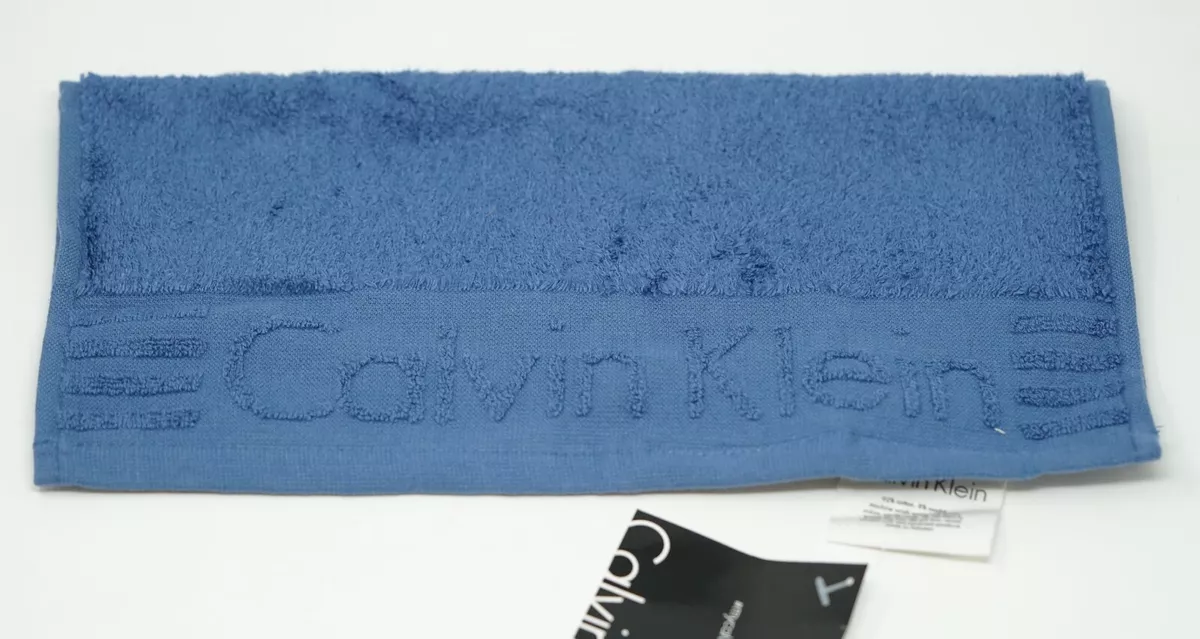 Calvin Klein Modern Blue Cotton Modal Blend Jacquard Logo Wash Towel Nwt AC144