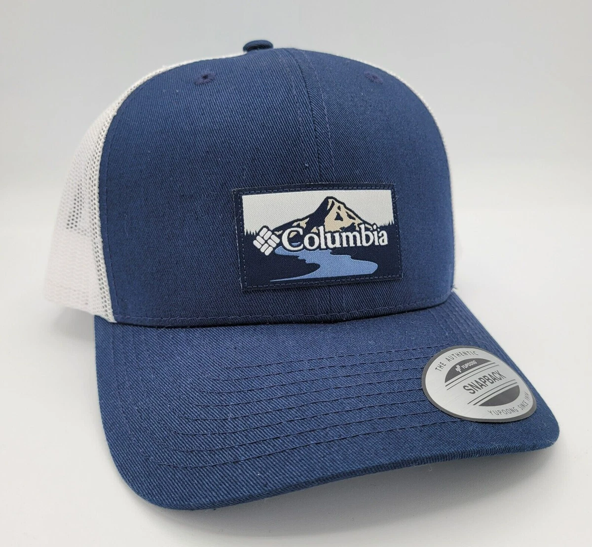 Columbia Men's Snap Back Trucker Hat Mountain River Logo Navy Blue White  Gray