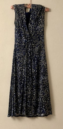 Jigsaw Navy Khaki Patterned Short Sleeve Stretchy Fully Lined Summer Dress UK XS - Picture 2 of 16