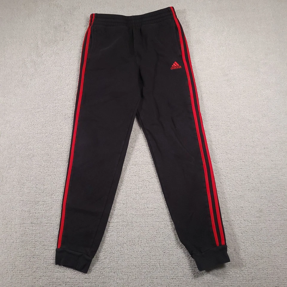 Pantalones Adidas Juveniles Grandes 14/16 Negro Rojo Tres Rayas Pista Atlético Jogger Foto 2 de 4