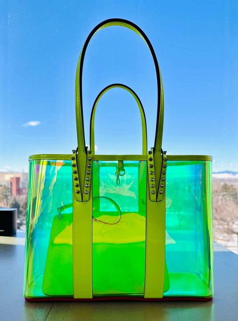 Christian Louboutin Iridescent Fluo Yellow PVC Cabata Small Tote