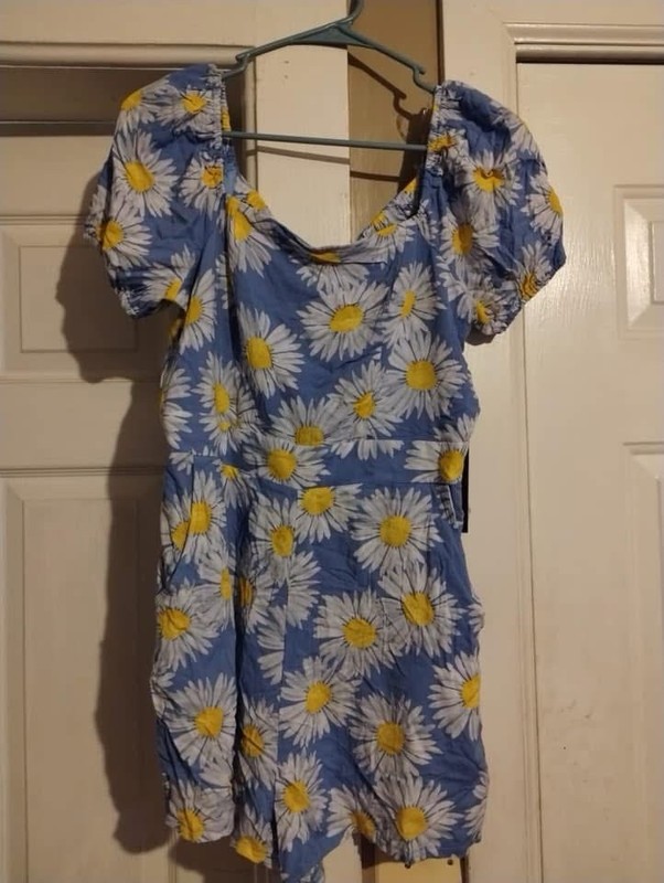 Girls Blue Daisy Floral Short Sleeve Romper One-Piece, Spring Summer Casual