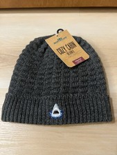 NWT Cozy Cabin Youth Beanie Gray Soft Lined Knit One Size Shark Design Acrylic