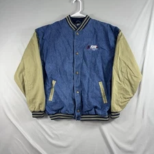 HILTON Denim Varsity Bomber Jacket Size XL AHL Atlanta Hockey League Vintage