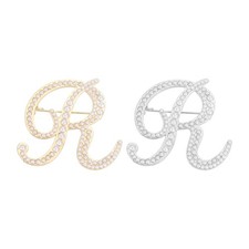 Letter Brooch Pins, 2 Pcs Pearl Initial Alphabet R Pin, Silver Tone/Gold Tone