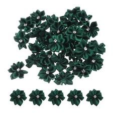 100Pcs Small Ribbon Flowers Satin Ribbon Flowers Mini Fabric Flower Dark Green