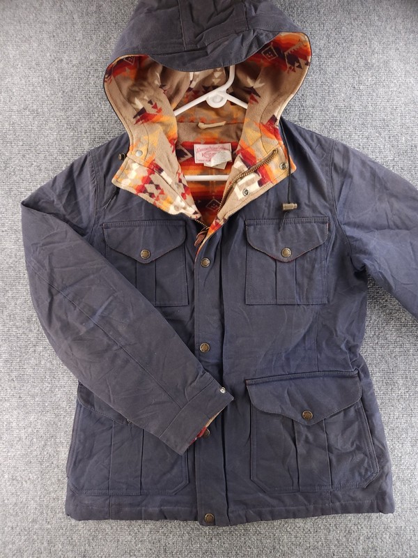 CC Filson Waxed Hooded Jacket Midwestern Fisherman Parka Zip Up Italy 8952W