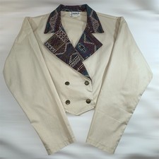 Vintage 80s Women Cropped Southwestern Blazer Size L Shoulder Pads Western
