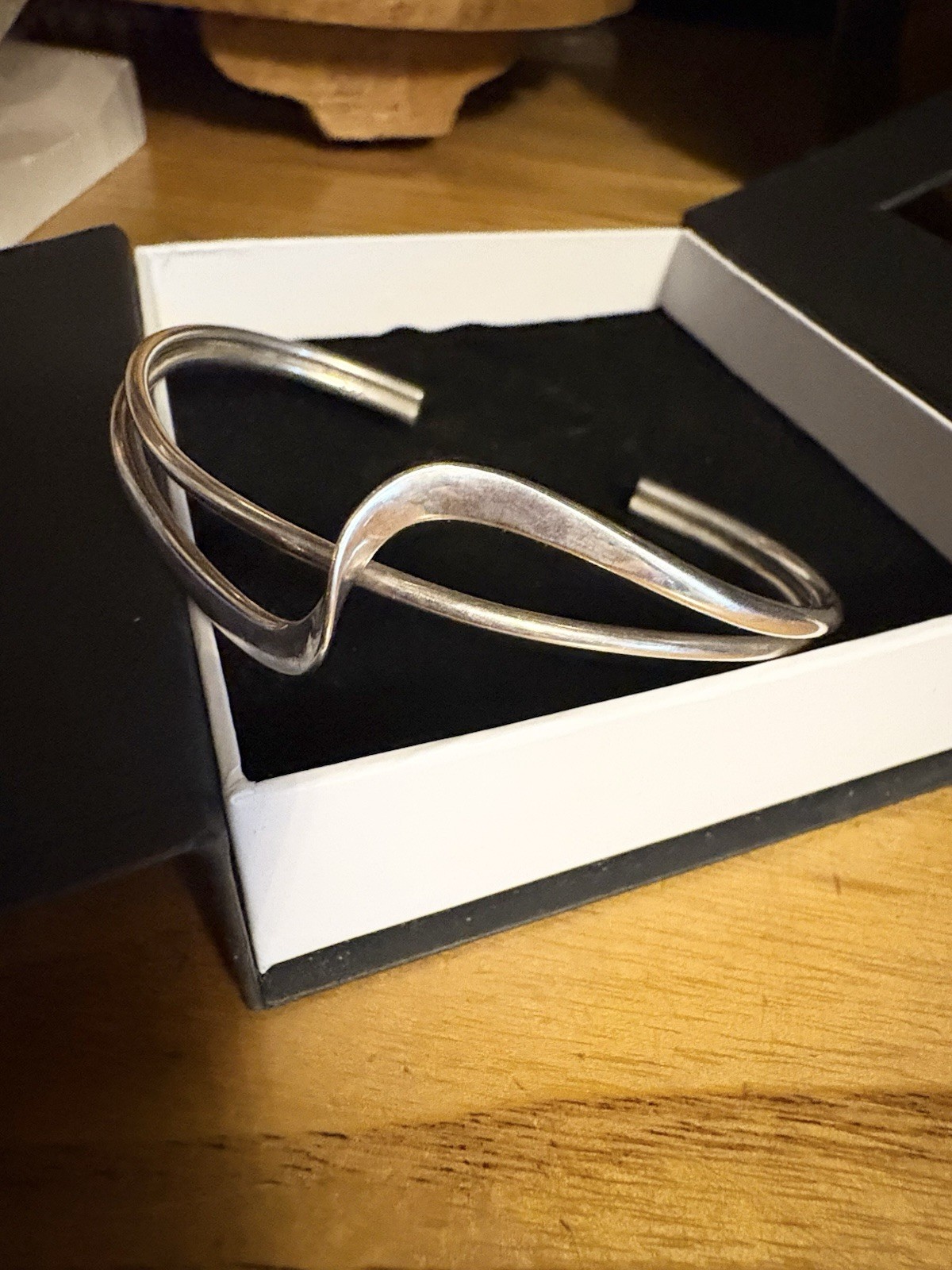 925 Solid Sterling Silver Modernist Wave Bangle B… - image 1