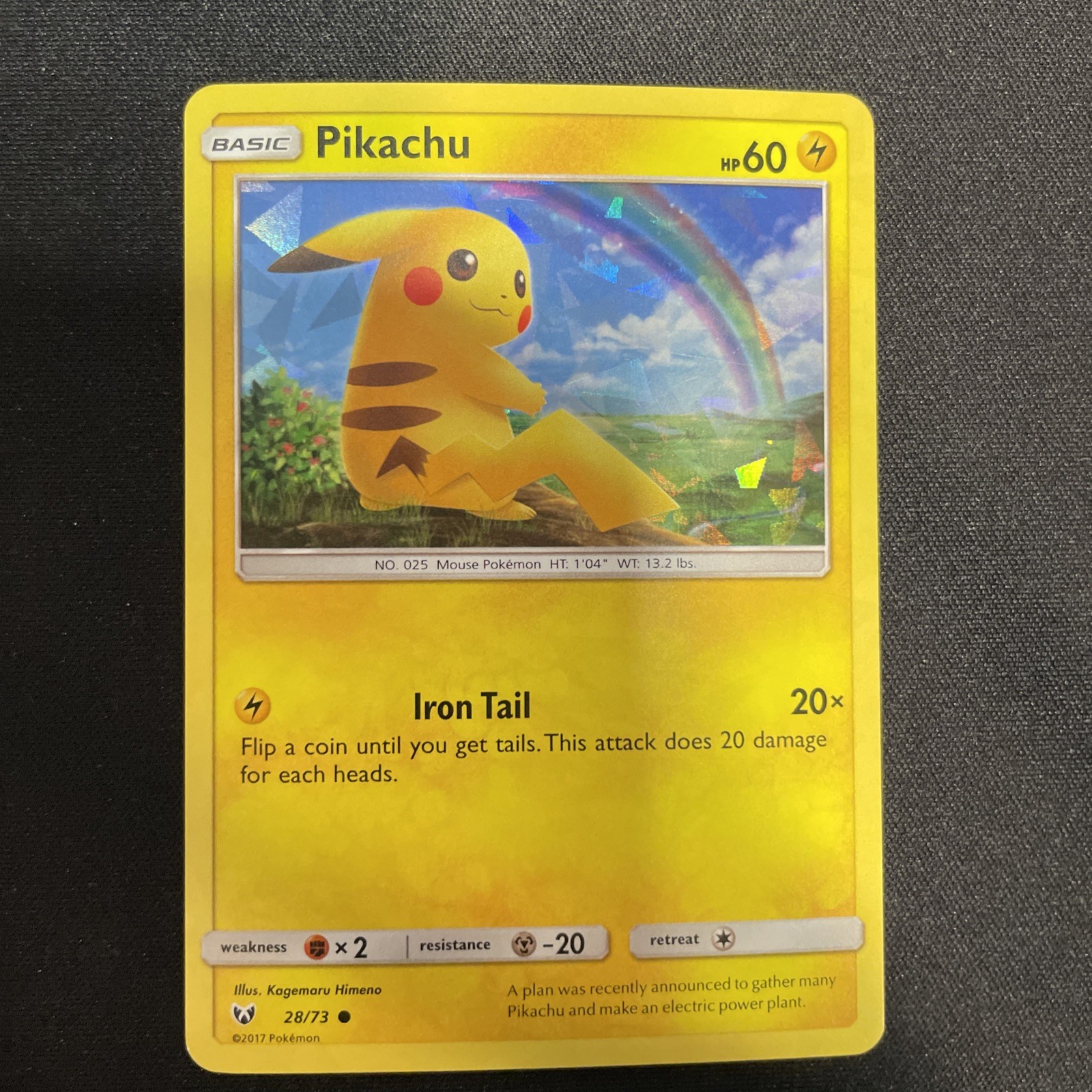 2017 Pokémon Pikachu 28/73 Holo Shining Legends Cracked Ice Holo Pokemon Card NM