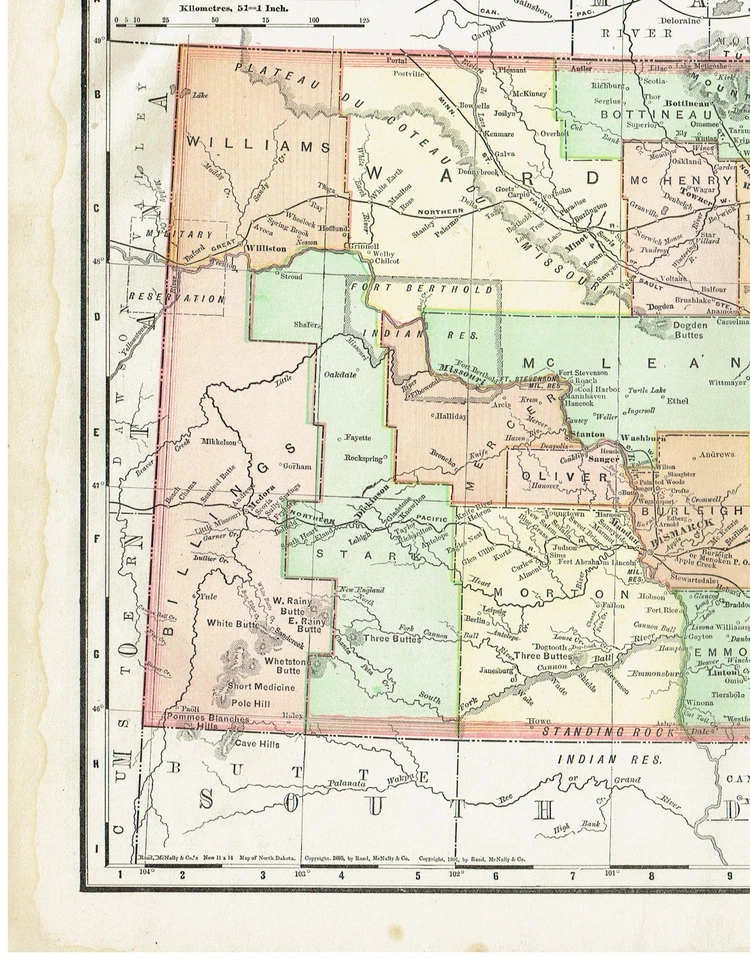 Mapas a color antiguos de Dakota del Norte y Dakota del Sur con fecha de 1902 Foto 3 de 4