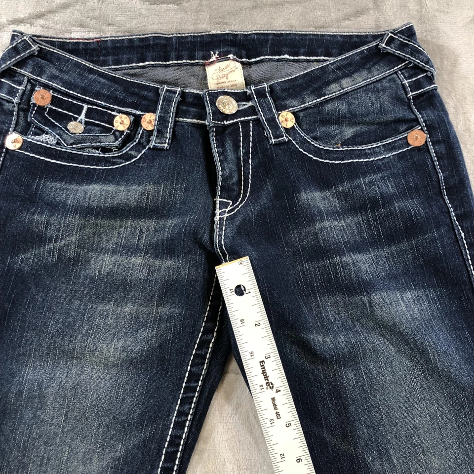 True Religion Jeans Womens 27 Blue Joey Big T Low Rise Flare Made in USA Y2K - Image 4 of 4