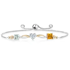 925 Silver and 10K Yellow Gold Aquamarine Moissanite Citrine and Lab Grown