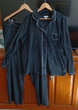 SECRET TREASURES PAJAMA SET BLACK VELOUR PINK DOTS LONG SLEEVE SIZE XL