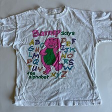 Vintage 1992 Barney Says The Alphabet T-Shirt White Kids 7 Lyons Group 90s USA