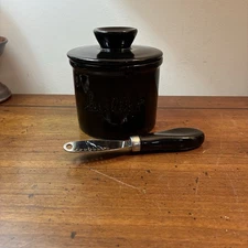 Butter Bell Crock Black Ceramic Buerre Keeper Kitchen Butter Keeper W Spreader