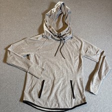Athleta Sentry Cowl-Neck Heather Gray Hoodie with Black Trim Thumbholes Sz M