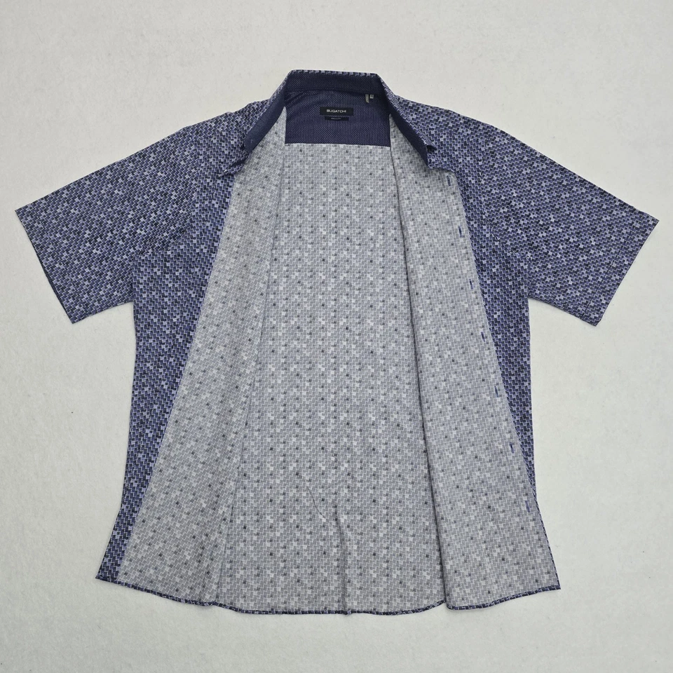 Рубашка Bugatchi на пуговицах с коротким рукавом мужская размер XL синяя геометрическая форма классическая - Изображение 3 из 4
