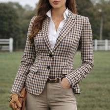 Aquascutum London Gingham Plaid Blazer Jacket Cotton Stretch USA 8 IT44