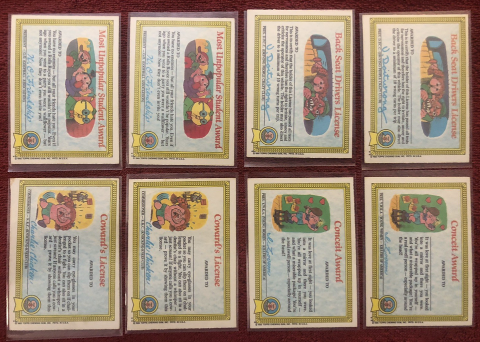 1985 GARBAGE PAIL KIDS SERIES 1, 1a-41b TOPPS STICKER CARD SET, All 82 ...