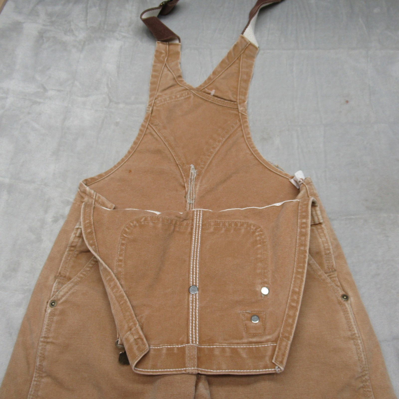 Carhartt Bib Overalls Kids 10-12 Beige Duck Canvas Double Knee Workwear 27x22 thumbnail 7