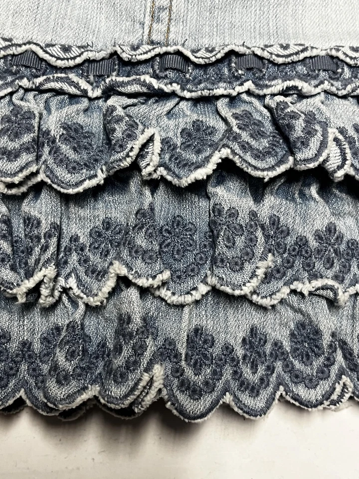 London Jean Mini Falda Mujer 12 Denim Volantes Encaje Boho Festival Bordado Foto 4 de 4