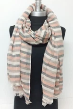 New Soft 100% Cotton Long Scarf Wrap Shawl Tassel Striped Peach/Beige/Black