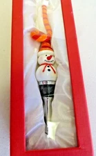LSArts by Gift Essentials Wine Stopper Glass Snowman w/ Hat  New  6.5"