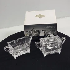Shannon Crystal By Godinger Baroque Sugar Bowl W/ Lid & Creamer Coffee Set NOB