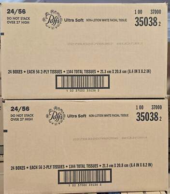 Puffs Ultra Soft Facial Tissues Lot 0f 2x Cases 48 Cube Box of 56 2-Ply PGC35038