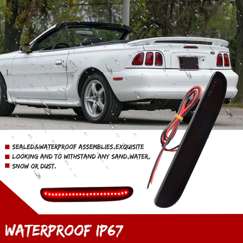 Lente de fumaça LED vermelha para-choque traseiro luz indicadora lateral para 94-98 Ford Mustang GT Cobra - Imagem 3 de 4