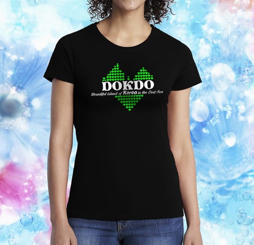 Korean Korea Love Dokdo Women Lady's black t-shirt 100% Cotton Tee - Picture 4 of 13