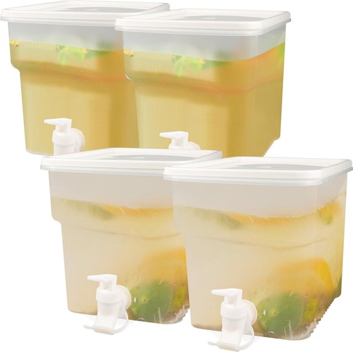 4 Pack 1.3 Gallon Drink Dispenser with Spigot for Fridge, Leakproof Plastic...