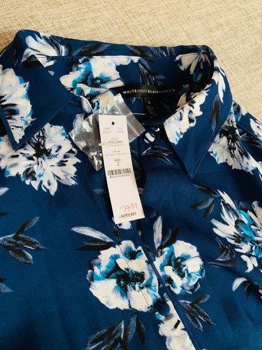$99 NWT White House Black Market SOFT Shirt Button Blouse Floral Blue 2 4 8 12 0 - Picture 7 of 7