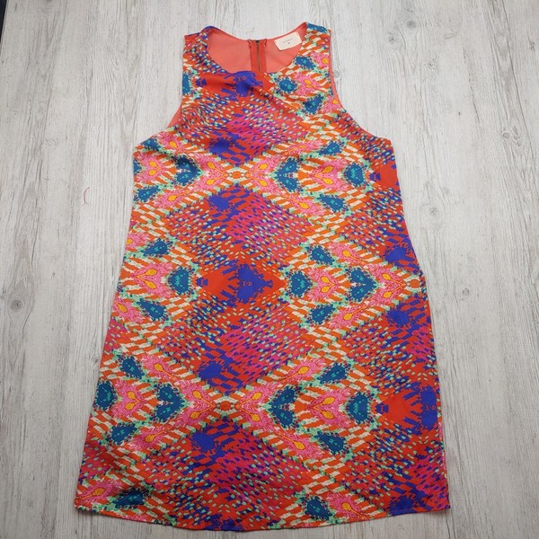 Everly Women's Sleeveless Mini Shift Dress Multicolor Abstract Pattern Size L