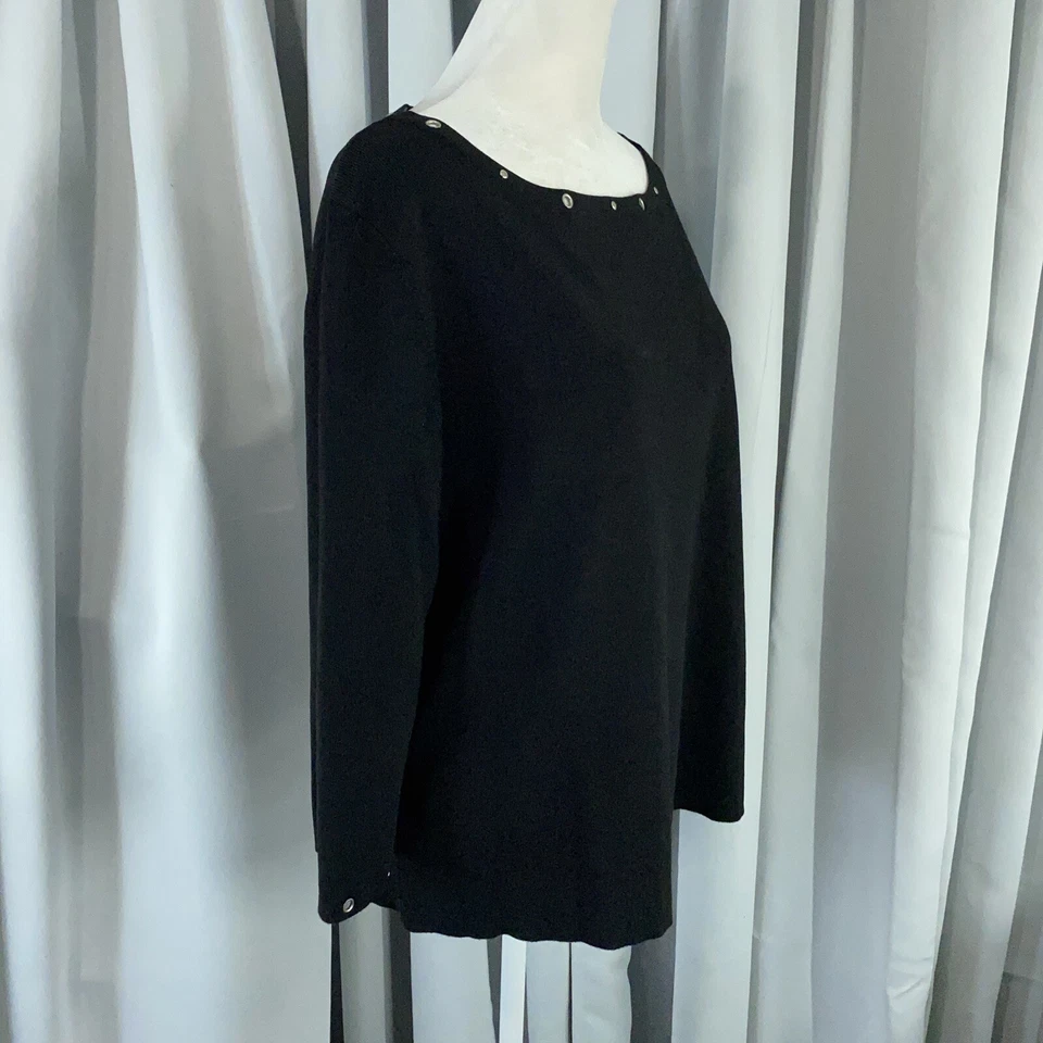 Suéter Kikit Mujer Extra Grande Negro Plata Ojal Disco Borde Edgy Oficina Trabajo Foto 3 de 4