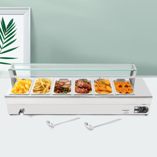 Elektrischer Bain Marie Buffet Servierer 6 Pfannen 1200 W kommerzieller Arbeitsplatte Speisenwärmer - Bild 2 von 14